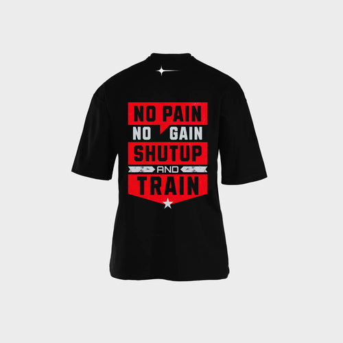 ظهر التيشيرت بطبعة NO PAIN NO GAIN SHUT UP AND TRAIN حمراء وبيضاء