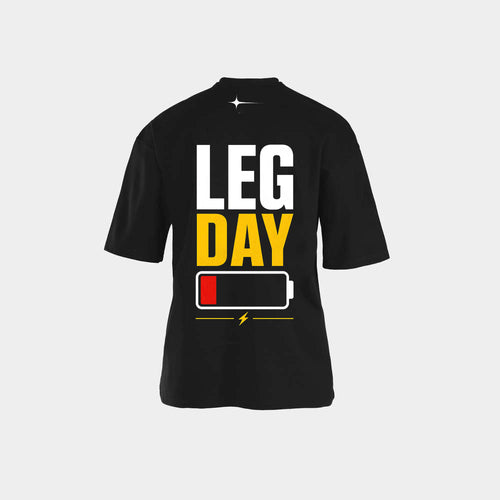 ظهر تيشيرت LEG DAY بطبعة بطارية شبه فارغة وعلامة برق