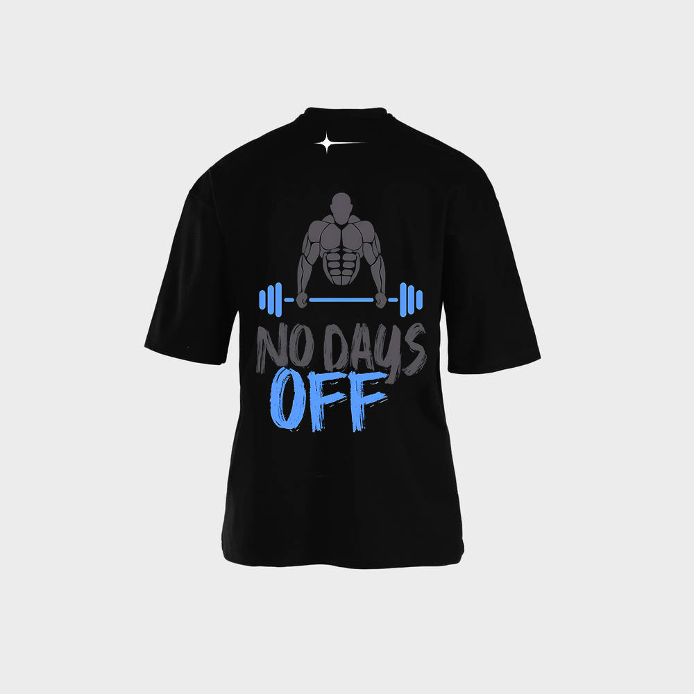 ظهر تيشيرت NO DAYS OFF بطبعة لاعب رمادي وبار حديد أزرق