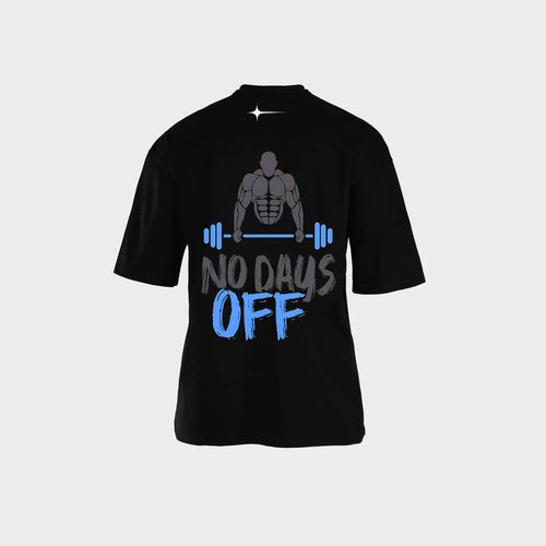 ظهر تيشيرت NO DAYS OFF بطبعة لاعب رمادي وبار حديد أزرق